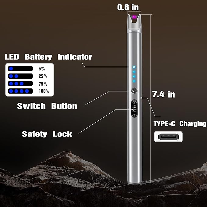 Luxgaze 8 Pack Electric Candle Lighter Rechargeable USB Lighters Flameless Windproof Plasma Arc Lighters with Safety Lock Long Lighter for Candle BBQ Camping Birthday Party