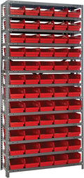 Quantum Storage Systems 1875-104RD Solid Heavy Duty 13 Shelves 60 Economy Red Bins 75" H x 36" W x 18" D