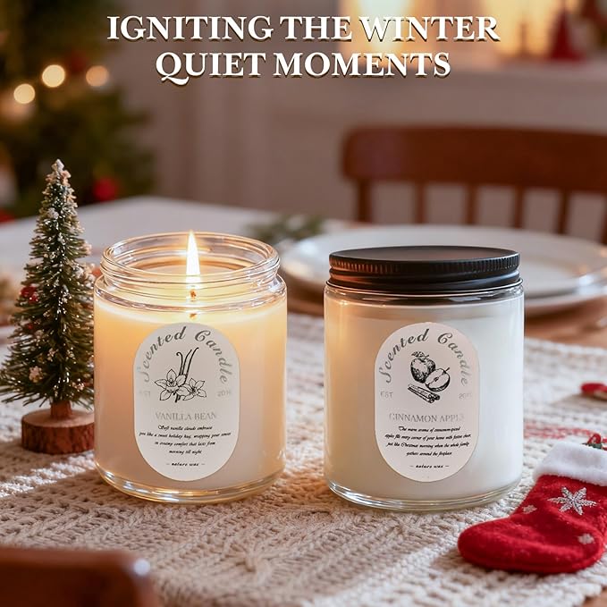 Scented Candle Gift Set, 4 Pack 28oz Soy Wax Scented Candles for Home – Cinnamon Apple, Balsam Fir, Vanilla Bean, Cedarwood & Amber – Cozy Aromatherapy Candles for Holiday & Home Decor Gifts