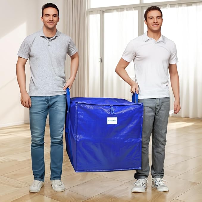 TICONN 4 Pack Extra Large Moving Bags with Zippers & Carrying Handles, Heavy-Duty Storage Tote Moving Boxes for Space Saving (4 PK, 75 Gallon)
