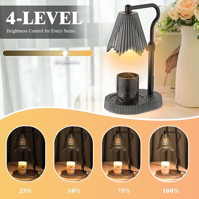 Candle Warmer Lamp with Timer & Dimmable 4-Level Brightness - Adjustable Height,for New Home Bedroom, Gifts for Women (Black)