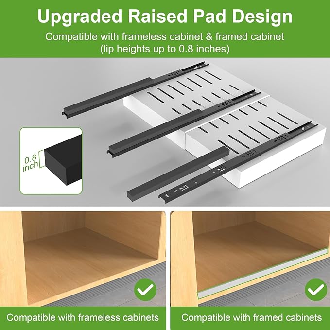 ANTOWIN 2-Pack Expandable Pull Out Cabinet Organizer 21"Deep(12.2"-20.5"W), 3 Full Extension Glides Slide Out Drawers, Roll Out Shelves Adhesive Raising Pad,Compatible Framed Cabinets,90lb Cap,White