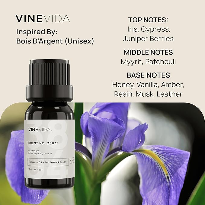 VINEVIDA [0.33 Oz] Scent No. 3804 Inspired by Bois D'Argent (Unisex); Fragrance Oil for Candle Making and Soap Making - Premium Candle Scents for Soy Candles