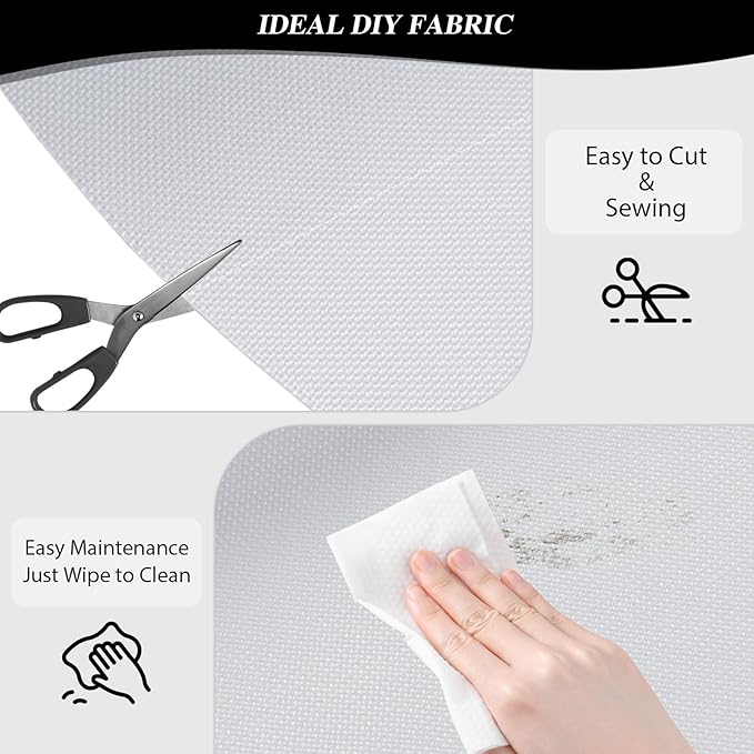 ANMINY 100% Waterproof Outdoor Fabric 3 Yards, 58" W 600D Marine Canvas Fabric with PVC Backing, Ripstop Upholstery Material by The Yard for Furniture Boat Covers Tent Awning, White