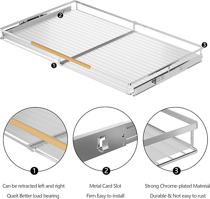 SANNO Pull Out Cabinet Organizer, Heavy Duty Steel Metal cabinet drawers slide out, Expandable Slide Out Shelves Requires At Least 23.1 to 39.9" W Cabinet Opening