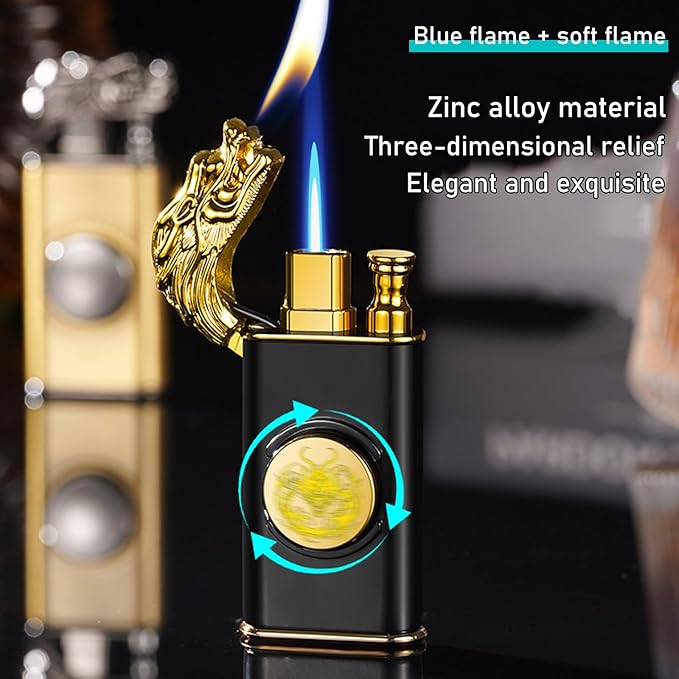 Torch Lighter, Magic Dual Flame Dragon Lighters with Adjusting Flame Tool, Creative Windproof Cool Design, Refillable Butane Lighter Gifts for Men Friend Outdoor Indoor(Without Butane)-Gold Dragon