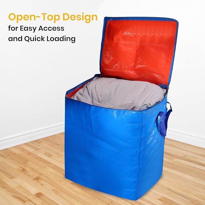 2 Pack 55-Gallon Heavy Duty Moving Bags, Large Storage Totes with Zipper, Alternative to Moving Boxes for Storage, Seasonal Clothes, Student Moving, College Dorm (Blue)