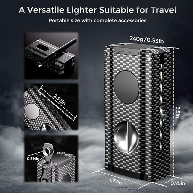5-in-1 Torch Lighter, Built-in Multi-Functional Accessories, Punch, Draw Enhancer Tool, Holder, Triple Jet Flame, Premium Gifts for Men/Women, Butane Refillable Windproof Lighter for Candles, Travel