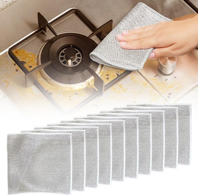 Pousbo Multipurpose Wire Dish Rags, Premium Scrubbing Non-Scratch Wire Dishcloths for Dishes, Sinks (10)
