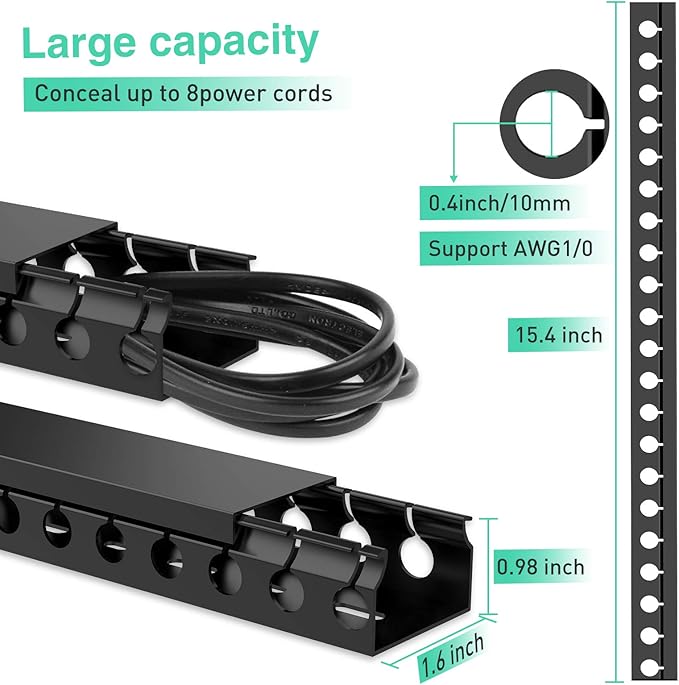 ENONCI Updated Cable Raceway Kit - 154 (10x15.4) Inch Open Slot Wire Covers for Cords, Under Desk Cable Management System to Hide Under Desk/Tv/Computer/Net/Power Cords, (Pack 10)