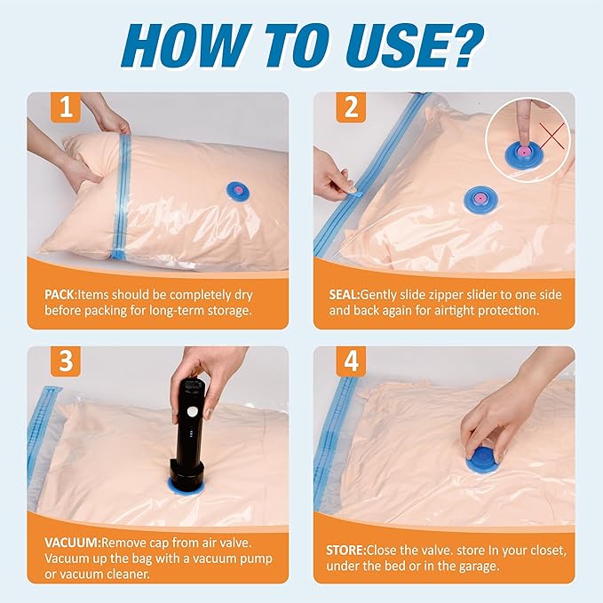 Travel Vacuum Storage Bags with Rechargeable USB Air Pump, Space Saver Vacuum Seal Bags for Luggage, Sealer Compression for Clothes, Comforters, Blankets, Bedding, 12 Combo