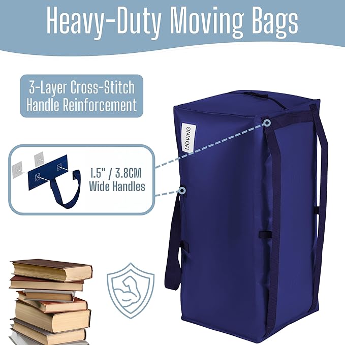 VENO 16 Pack Moving Bags w/Backpack Straps, Heavy Duty, Moving Boxes Alternative, Packing Supplies, Large Storage Totes for Dorm Room Essentials with Zipper for Clothes (Blue, 16 Pack)