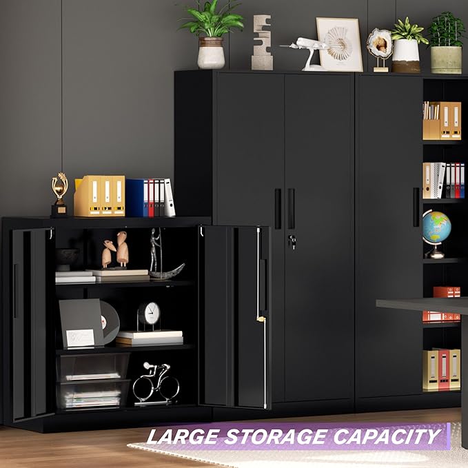 Superday 36" Metal Storage Cabinet, Black Garage Storage Cabinets with Locking Doors and Adjustable Shelves, Steel Lockable Cabinets, Tool Cabinet for Home Office, Garage, School