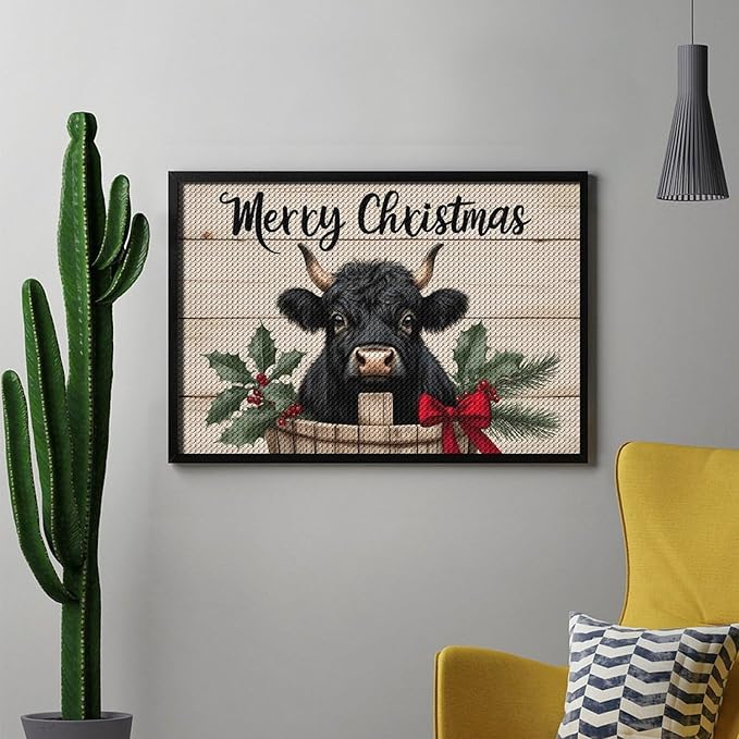 AIVKIEJK Diamond Painting Kits for Adults - Highland Cow Merry Christmas Painting DIY 5D Full Drill Diamond Dots Paintings with Diamonds Gem Art and Crafts Home Decor 8"x12"