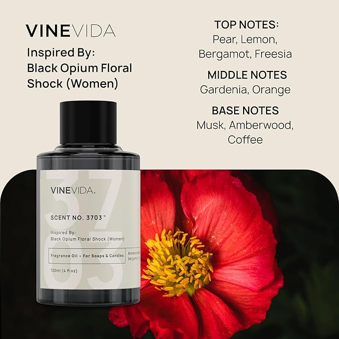 VINEVIDA [4 Oz] Inspired by: Black Opium Floral Shock (Women); Fragrance Oil for Candle Making and Soap Making - Premium Candle Scents for Soy Candles