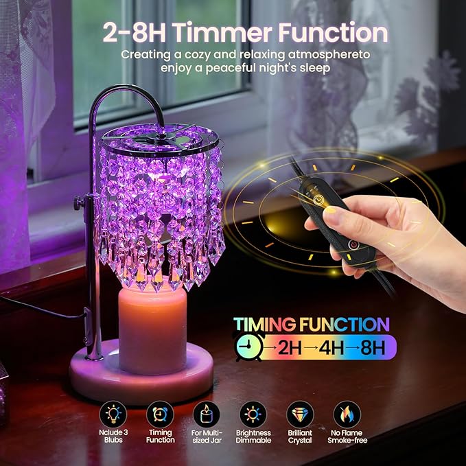 Candle Warmer Lamp with Timer Dimmer and 3 Bulbs, Lamp Candle Warmer with Marble Base,Wax Melt Warmer for Jar Candles, Birthday Gifts for Women Mom, House Warming Gifts New Home Decor
