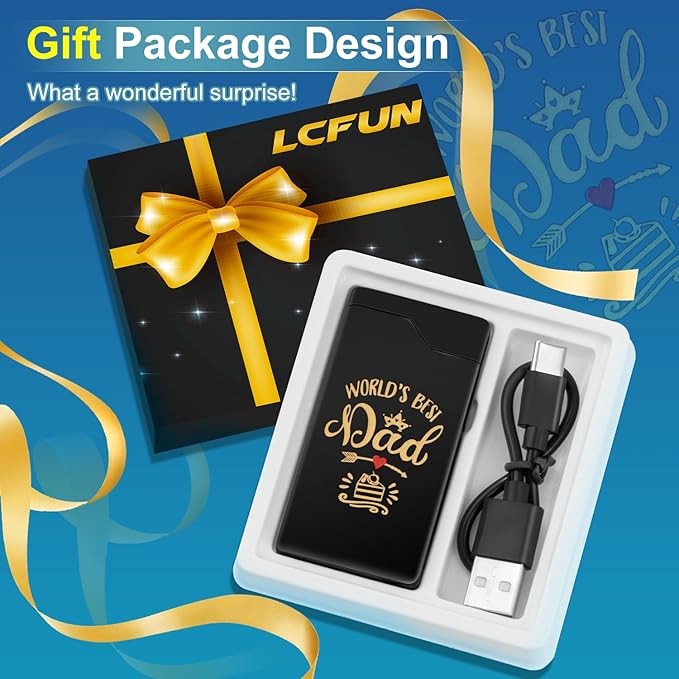 LcFun Dad Gifts for Fathers Day, Electric Lighter USB Rechargeable, Plasma Dual Arc Lighters, Windproof Flameless Lighter, Personalized Fathers Day Dad Gifts