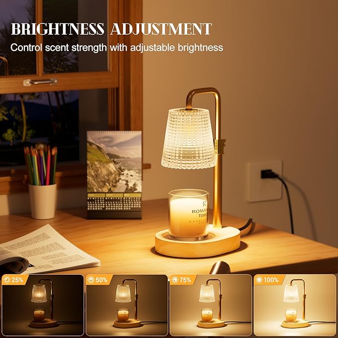 Aluminum Candle Warmer Lamp with Timer Dimmer: Adjustable Height Flameless and Smokeless Safety Candle Lamps, Birthday Gifts for Women Mom, House Warming Gifts New Home Decor - Transparent Glass