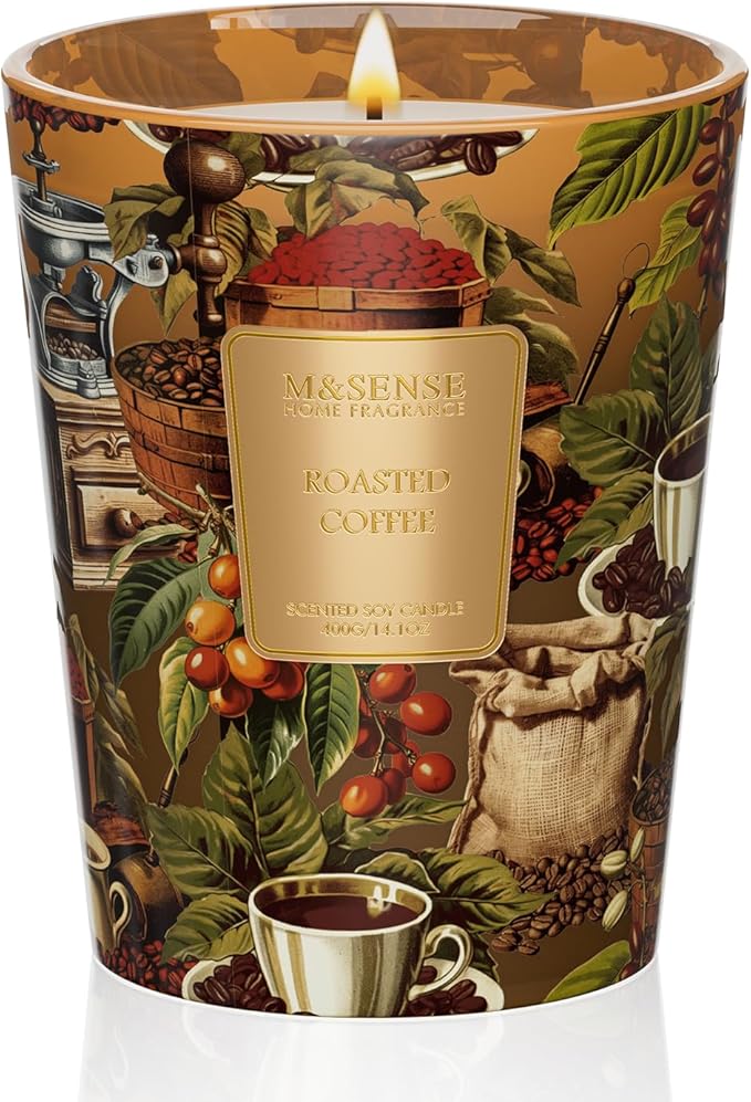 M&SENSE Roasted Coffee Soy Candle, 14.1oz 60H Long Lasting, Aromatherapy Candle for Home Office Focus Winter Home Fragrance Housewarming Gifts