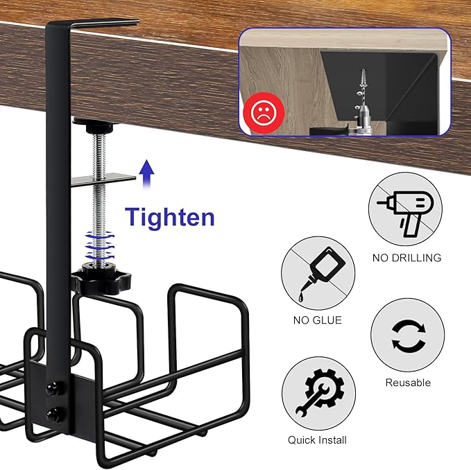 OneLeaf 2 Pack Cable Management Tray, No Drill Wire Management Rack, Office Wire Organizers for Cords, Computer Desk Accessories, Under Desk Organizer with Cable Organization