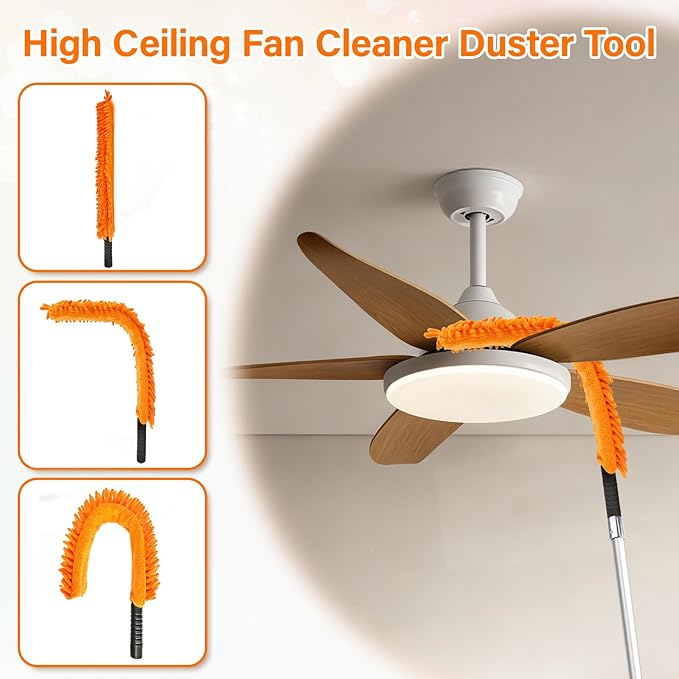26FT High Reach Duster Cleaning Kit with 20FT Pole | 4-in-1 Tool Set with Universal Swivel Joint | High Ceiling Fan Cleaner, Microfiber Duster & Window Squeegee for Safe High-Reach Cleaning