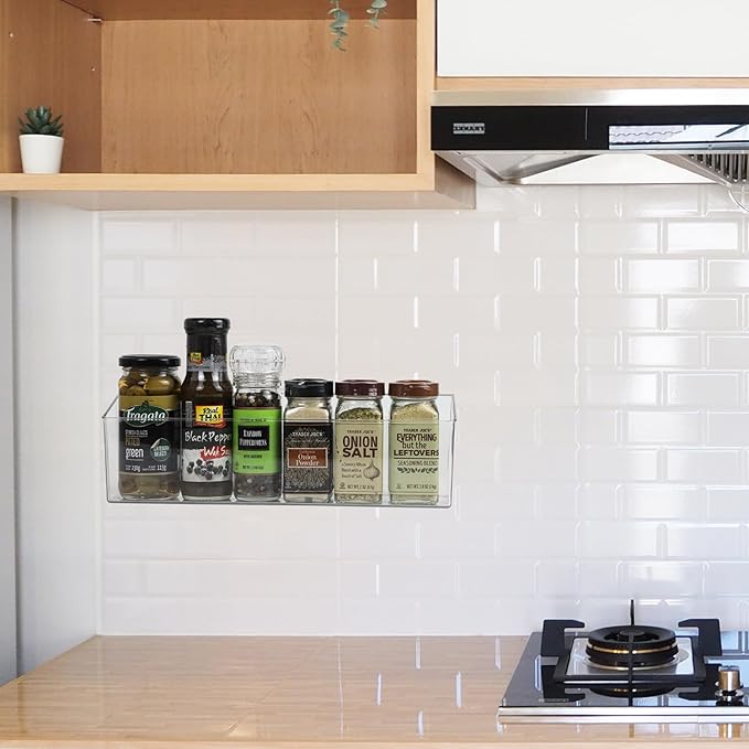 Wall Mounted Organizer Bins, Wall Mount Spice Rack, Adhesive Hanging Bin Fridge Organizer for Bathroom,Kitchen,Cabinet,Pantry,Countertops (12.2×3.9×3.1")