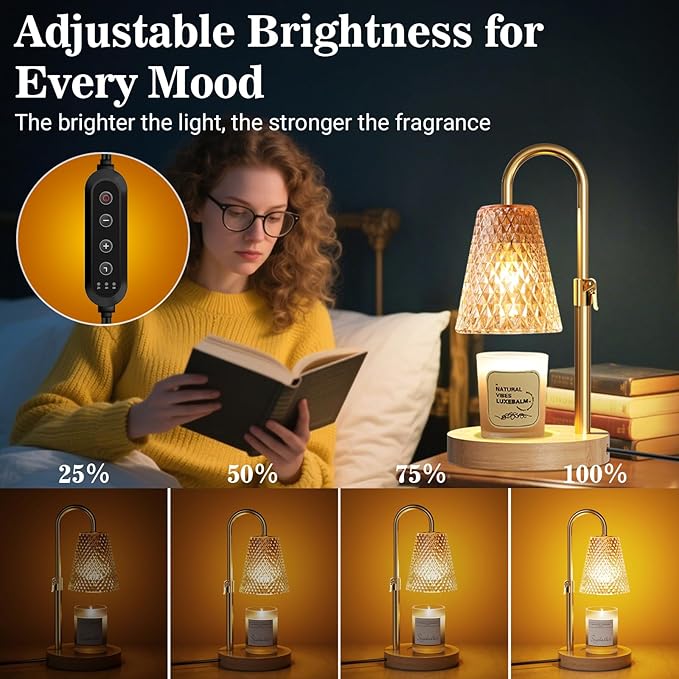 Hyrion Candle Warmer Lamp with Timer Dimmer, Adjustable Height Wax Warmer for Scented Jar Candles, Flameless Candle Melter with 2 Bulbs, Perfect Housewarming, Birthday Gifts for Women, Mom, Home Decor
