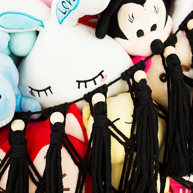 Stuffed Animal Hammock Wall Mounted Hanging Net for Stuffed Animal Storage Holder Handmade Macrame Toy Hammock Boho Nursery Organizer Plushies Net(Black)