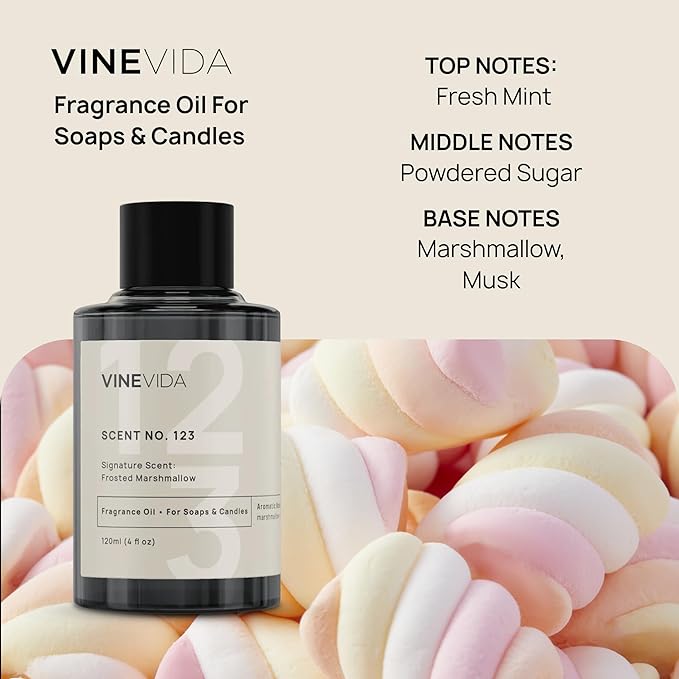 VINEVIDA [4 oz] Frosted Marshmallow; Fragrance Oil for Candle Making and Soap Making - Premium Candle Scents for Soy Candles