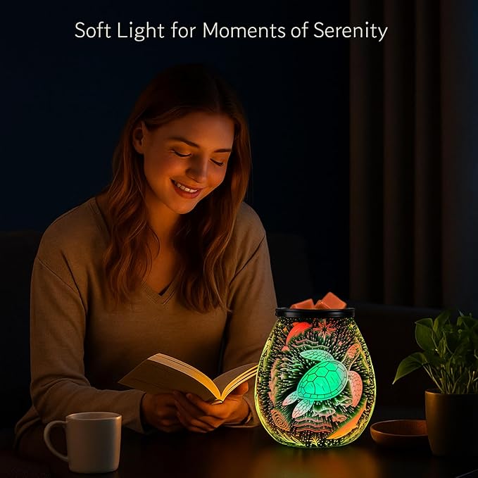 Leyoue 3D Glass Fireworks Electric Wax Melt Warmer with PTC Heating Plate 7 Colors LED Changing Light Wax Burner Melter Fragrance Warmer for Home (Ocean)