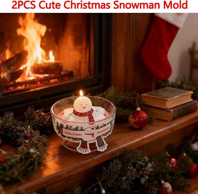 2PCS Christmas Candle Molds, Melting Snowman Christmas Resin Silicone Molds Kit, 3D Christmas Shape Silicone,Candle Silicone Mold for DIY Wax Soap