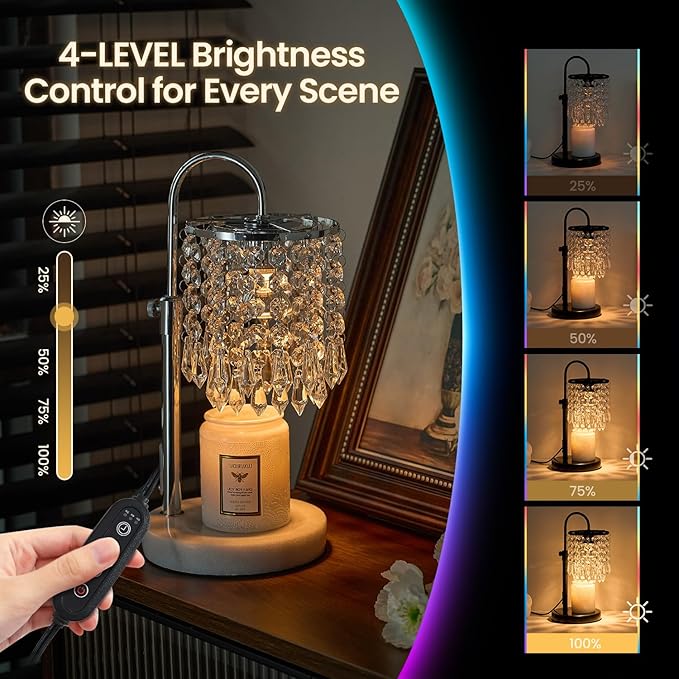 Candle Warmer Lamp with Timer Dimmer and 3 Bulbs, Lamp Candle Warmer with Marble Base,Wax Melt Warmer for Jar Candles, Birthday Gifts for Women Mom, House Warming Gifts New Home Decor