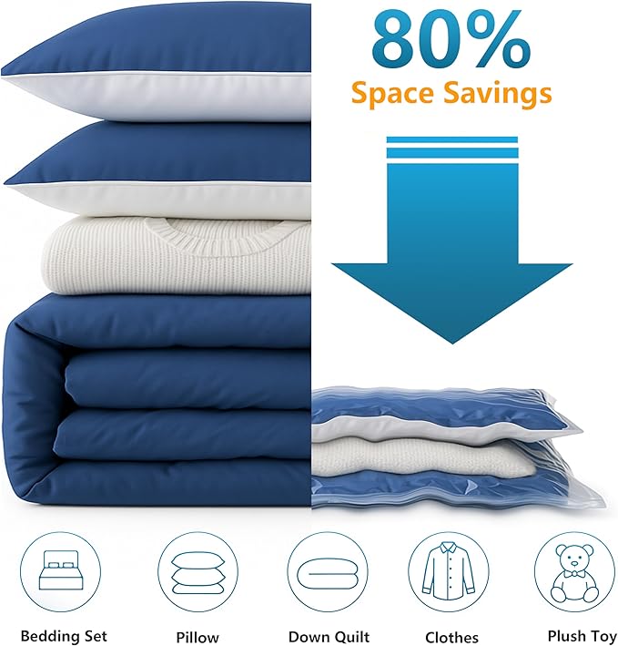 6 Pack Vacuum Storage Bags，Space Saver Bags(6 Pack XXL Jumbo) Compression for Comforters and Blankets, Sealer Clothes Storage, Hand Pump Included