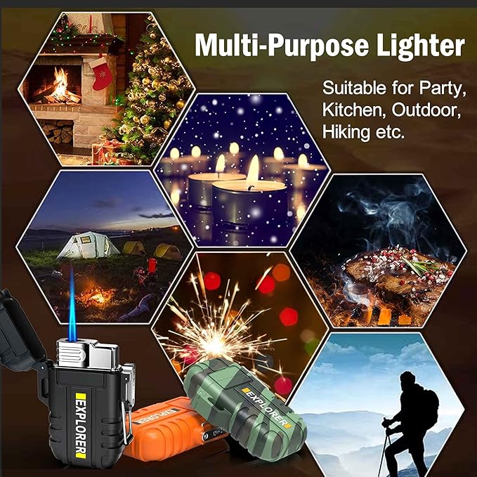 Torch Lighter, 2 Pack Butane Lighter, Windproof Outdoor Gas Lighter Adjustable Jet Flame Lighters, Fireplace Fireworks Grill Camping BBQ Lighter, Gifts for Men. (Black+Camo) (Without Butane)