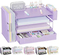 gianotter Wood Desk Organizers and Accessories with File Holder, 4-Tier Desk Accessories & Workspace Organizers with Drawer and Pen Holder, Paper Organizer for Office Supplies (Purple)