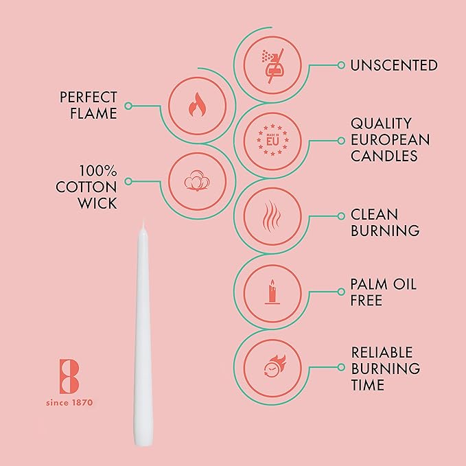 BOLSIUS Long Household White Taper Candles - 10-inch Unscented Premium Quality Wax - 8 Hours Long Burning Dripless Candles Bulk Pack of 60 for Home Decor, Wedding, Parties and Special Occasions