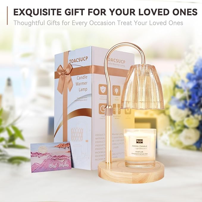 TOACSUCP Candle Warmer Lamp with 3 Bulbs, Adjustable Height Dimmable Candle Warmer with Timer, Compatible with Large Jar Candles, Candle Lamp with Charming Gift Box Ribbon for Her/Him