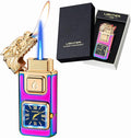 Torch Lighter, Smart Voice-Control Magic Dual Flame Dragon Lighter, Windproof with Visible Fuel Tank, Adjustable Flame Refillable Butane Lighters for Men Friends Gifts (Without Butane)-Rainbow-D