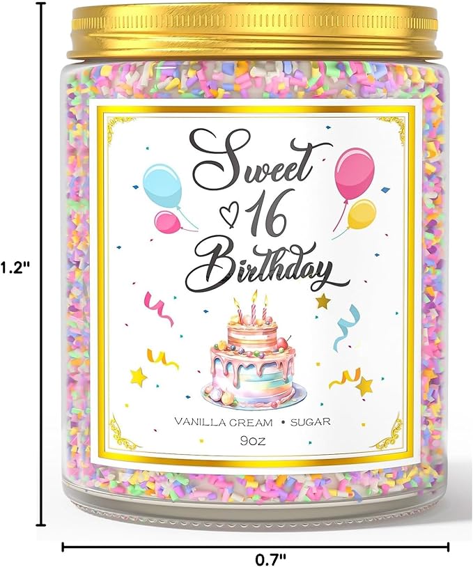 Sweet 16 Birthday Candles for Women - 9 oz Happy Birthday Candle with Vanilla Birthday Cake Scent, Gifts for Women & Men, Friendship Ideas