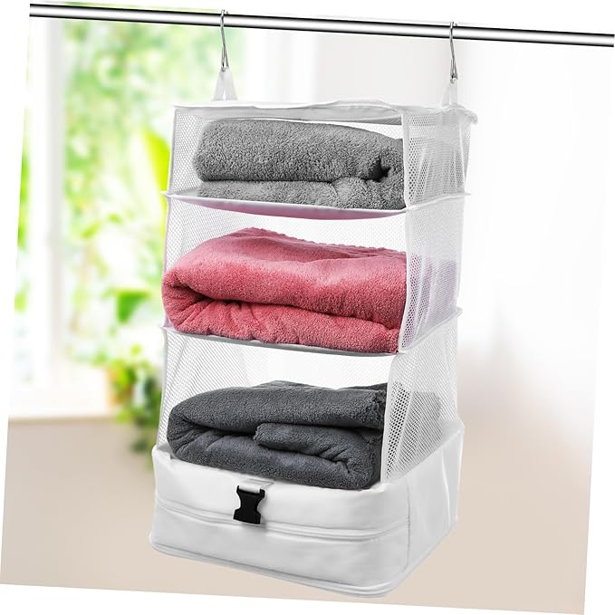 PartyKindom Hanging Packing Cube Organizer Portable Cloth Shelf Organizer for Travel Daily Use Compact Storage Bag with Hooks Buckles Ample Space for Clothes Accessories