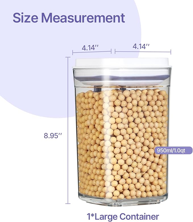 Food Airtight Containers storage with Lids One Button Open/POP UP/Kitchen Storage Organization for Coffee Tea Brown Sugar Cereals 950ml x 1