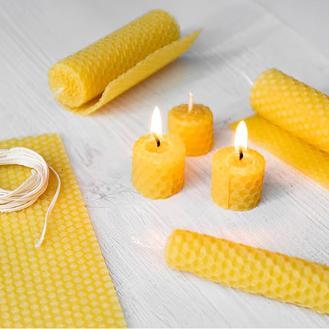 Oungy 24pcs Beeswax for Candle Making DIY Candle Making Kit Beeswax Sheets Include Cotton Wick, 8x8 inch