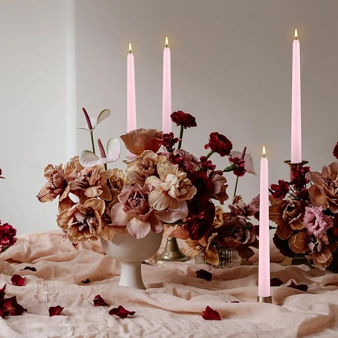 10 Inch Pink Taper Candles Set of 24,Unscented,Smokeless and Dripless Candlestickst for Valentine's Day,Household, Wedding, Party and Home Décor Candlesticks,Shabbat,8 Hours Burn Time