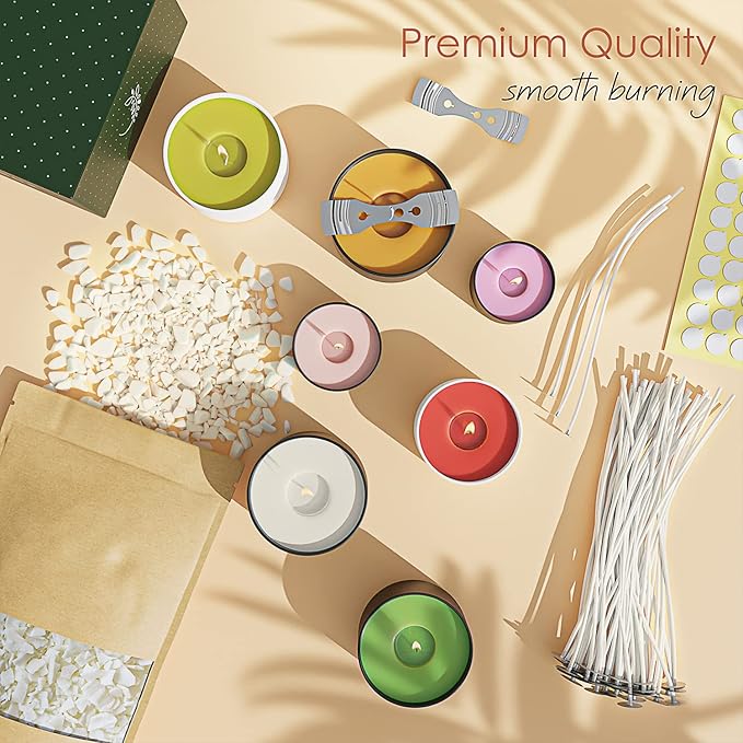 Hearth & Harbor 45 lbs. Soy Candle Wax with Supplies, 8 oz. 12 Pack Tin Jars with Lids, Cotton Candle Wicks, Wick Stickers and Centering Devices - Soy Wax Flakes with Containers for Candle Making