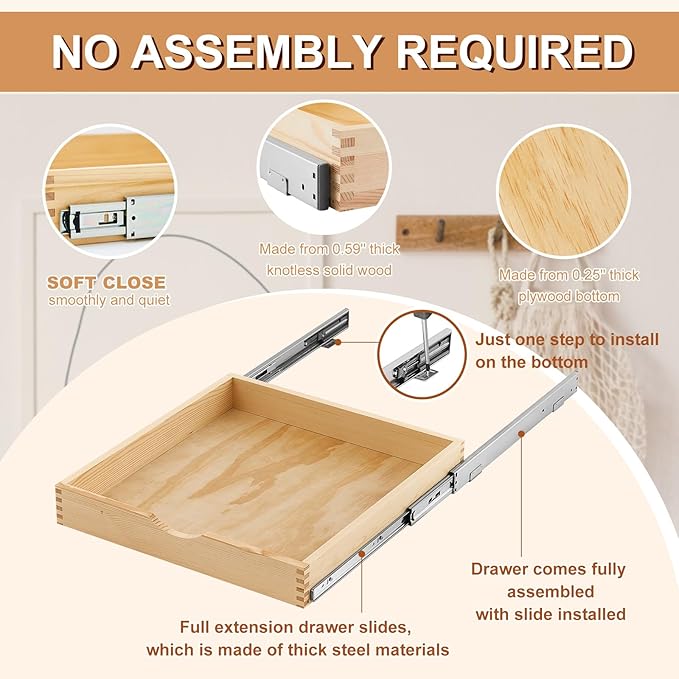 Menkxi 2 Set Wooden Pull out Cabinet Organizer Fully Assembled Slide out Pantry Drawer with Gentle Close Storage Shelf Tray for Base Kitchen Under Sink Bathroom Accessory(Wood Color,21'' X 21'' X 3'')