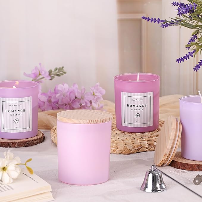 12Pcs Assorted Purple Candle Jars for Making Candles, 10oz Empty Candle Jars with Bamboo Lids and Labels, Glass Jars for Candle Making Supplies, Candle Containers for DIY Gifts