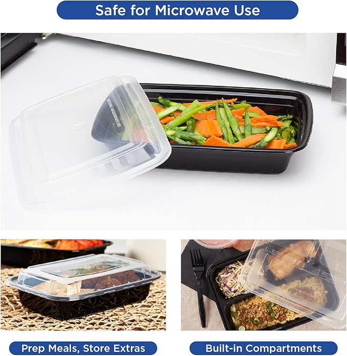 Karat Meal Prep Containers [28 oz - 150 ct] Reusable & Disposable Take Out Containers with Lids - Microwave & Dishwasher Safe Bento Boxes
