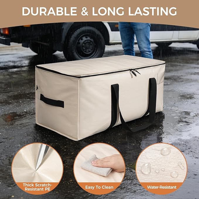 BAGAIL Heavy Duty Moving Bags with Strong Handle, Extra Large Moving Boxes, Storage Tote for Clothes, College Moving Supplies(Beige, 8 Pack)