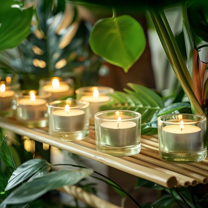 Unscented Tea Lights Candles 50 Pack,6 Hours Long Burning White Tea Candles Bulk,Non-Paraffin, Clean Burn, Smokeless, Palm Tealight Candles for Wedding,Centerpiece,Christmas Lights,Home Decor