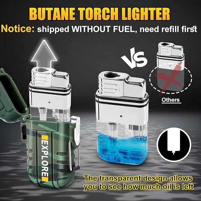 LcFun 2 Pack Waterproof Outdoor Lighter, Windproof Torch Lighters Butane Refillable, Electric Dual Arc Plasma Lighter USB Rechargeable, Tactical Survival Gear Gadgets for Men for Camping, Hiking